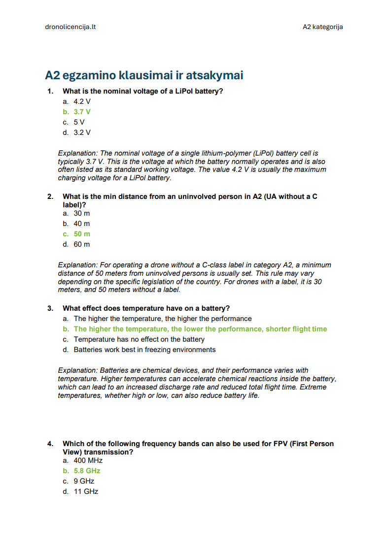 A2 drono egzaminas Lietuvoje – Išplėstinė teorija, pilna mokymosi medžiaga ir 500+ egzamino tipo klausimų bei atsakymų - Image 5
