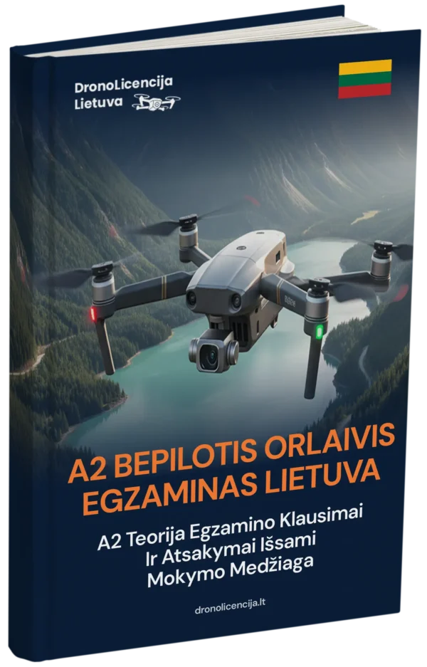 A2 drono egzaminas Lietuvoje – Išplėstinė teorija, pilna mokymosi medžiaga ir 500+ egzamino tipo klausimų bei atsakymų