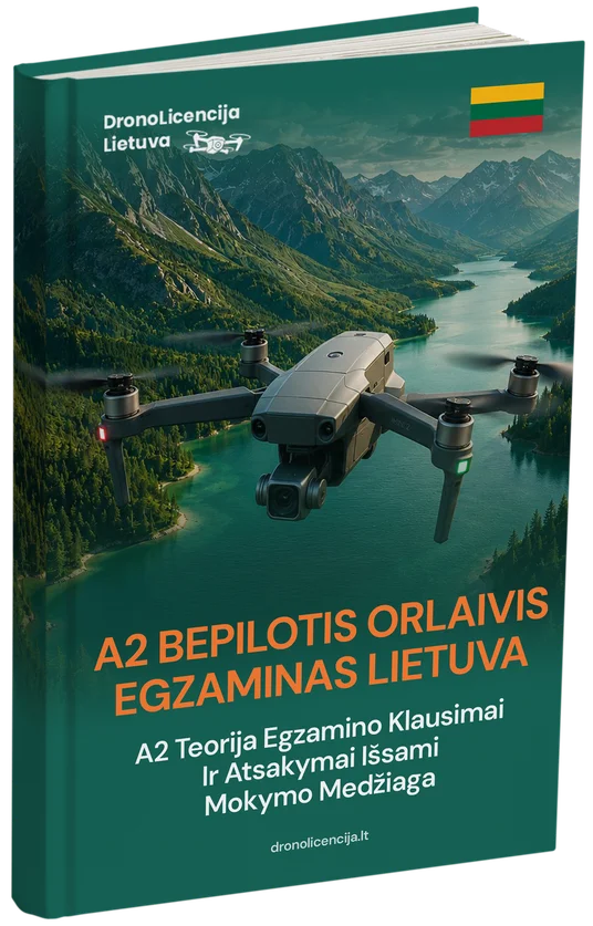 A2 drono egzaminas Lietuvoje – Išplėstinė teorija, pilna mokymosi medžiaga ir 500+ egzamino tipo klausimų bei atsakymų