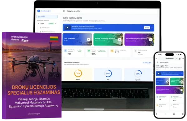 Specifinė (Specific) Kategorija Drono Licencija Combo – Pilnas Kursas, Mokymo Medžiaga & E-Learning Platforma